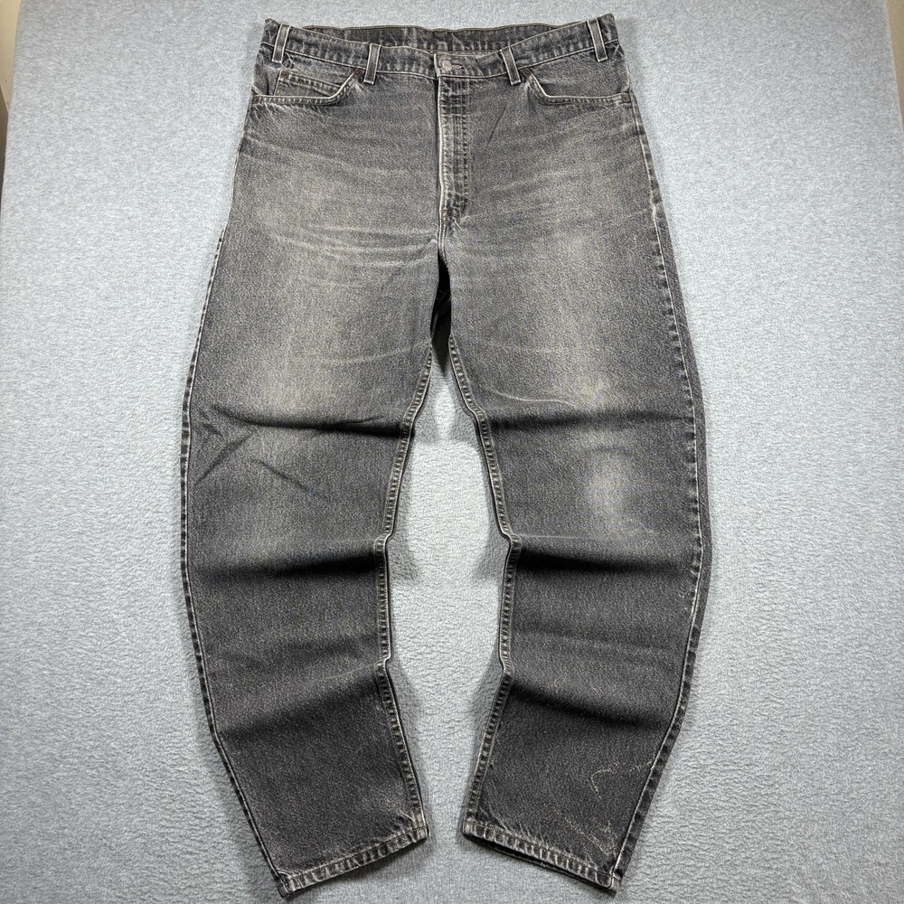 Vtg 90s Levi's 550 Orange Tab Relaxed Tapered Black Jeans USA Made 40x34 Faded